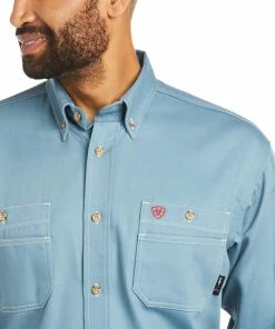 Frey Outfitters Fire Resistant Shirts Ariat FR Steel Blue Vented Work Shirt
