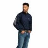 Men's Ariat Team Logo Twill Classic Navy/Star Stripe Long Sleeve Shirt Long Sleeve Shirts