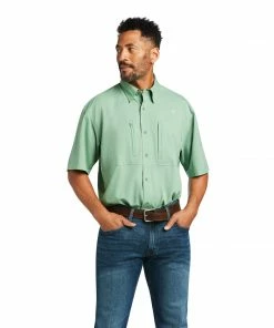 Short Sleeve Shirts Men's Ariat VentTek Classic Turf Green Short Sleeve Shirt