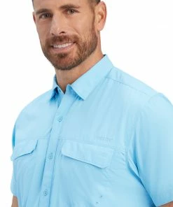 Men's Ariat VentTek Outbound Fitted Baltic Sea Short Sleeve Shirt Short Sleeve Shirts