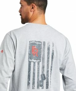 Fire Resistant Tees Men's Ariat FR Dog Tags Heather Grey Long Sleeve T-Shirt