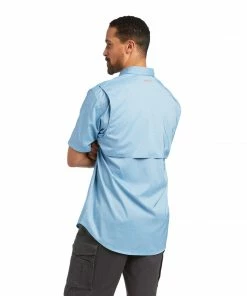 Short Sleeve Shirts Men's Ariat Rebar Made Tough VentTek Durastretch Short Sleeve Deep Water Heather Shirt