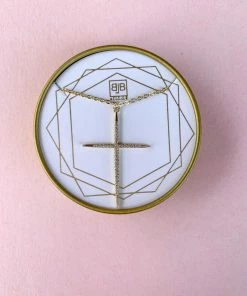 BB Lila Jewelry Prince 15" Gold Necklace With Pave Cross