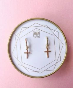 BB Lila "He Is Cross" Gold Huggies W/Drop Accents Earrings Jewelry