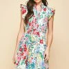 Pinch Dresses Women's White Floral Ruffle Sleeve Dress